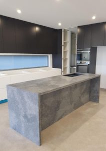 a kitchen with a large island