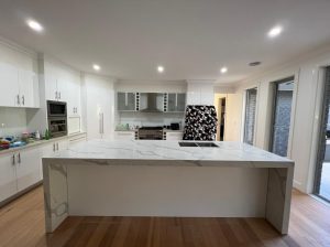 a kitchen with a large island