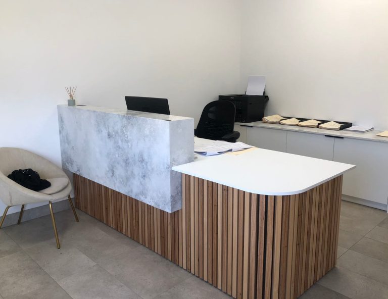 a reception desk in a room