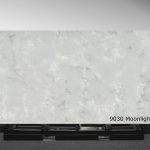 Moonlight Mist 9030 Unistone beige quartz slab with grey veining and matte leathery finish