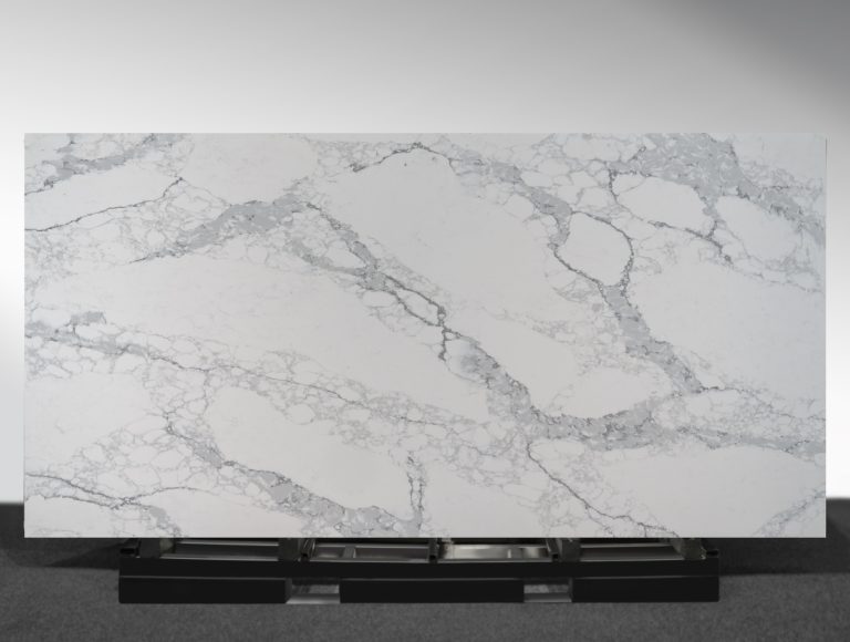 Arabescato Grigio 8030 Unistone white quartz slab with soft grey veining