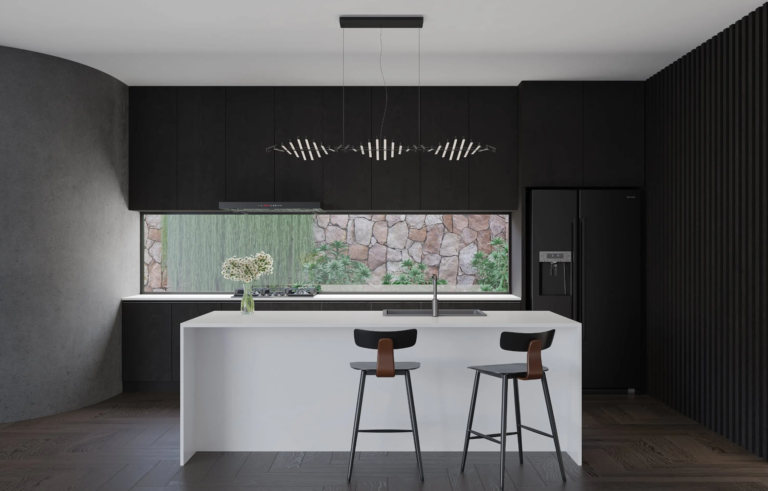 White engineered stone benchtop Vicostone Callum White 1101 clean minimal design