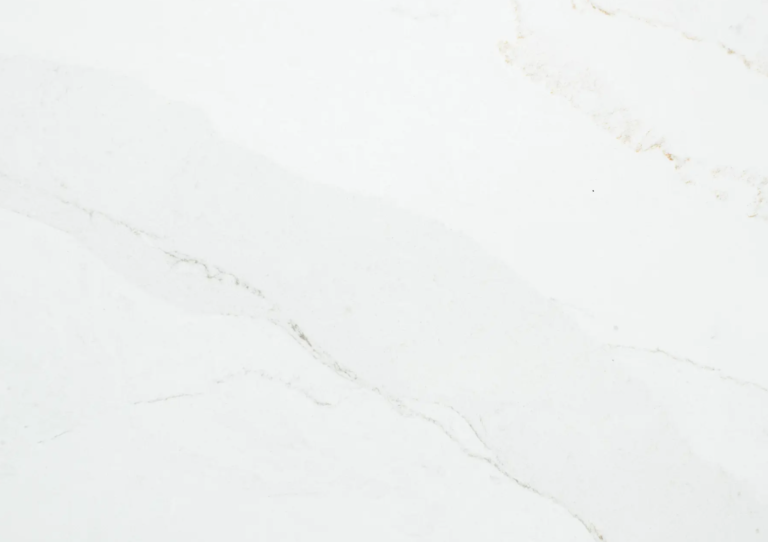 Vicostone Inara 1605 quartz slab white surface with dynamic Calacatta-style veins close-up