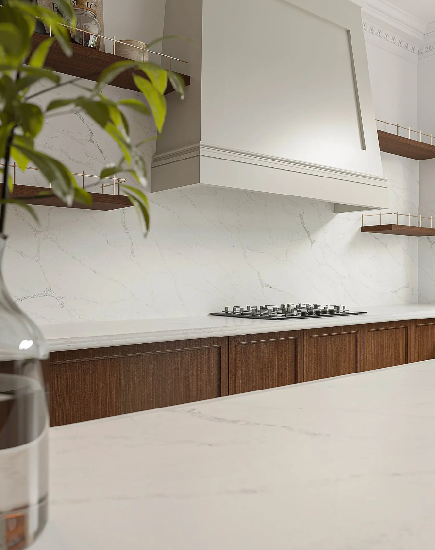 1606 Idalie4 White-gray engineered stone benchtop Vicostone Idalie 1606 delicate flowing veins