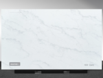 Vicostone Zyaire 1608 quartz slab white surface with delicate gray flowing veins
