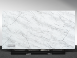 Vicostone Silas 1610 quartz slab dramatic white and gray surface with dynamic veins close-up