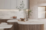 White and gray engineered stone benchtop Vicostone Silas 1610 storm-inspired pattern