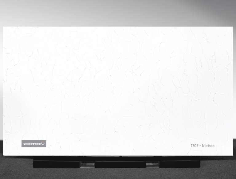 Vicostone Nerissa 1707 quartz slab white marble-effect surface close-up
