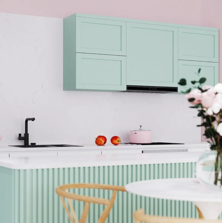 White engineered stone benchtop Vicostone Asteria 1802 subtle drizzle-inspired pattern