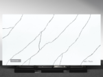 Vicostone Thorin 1803 quartz slab white surface with striking gray-black veins close-up