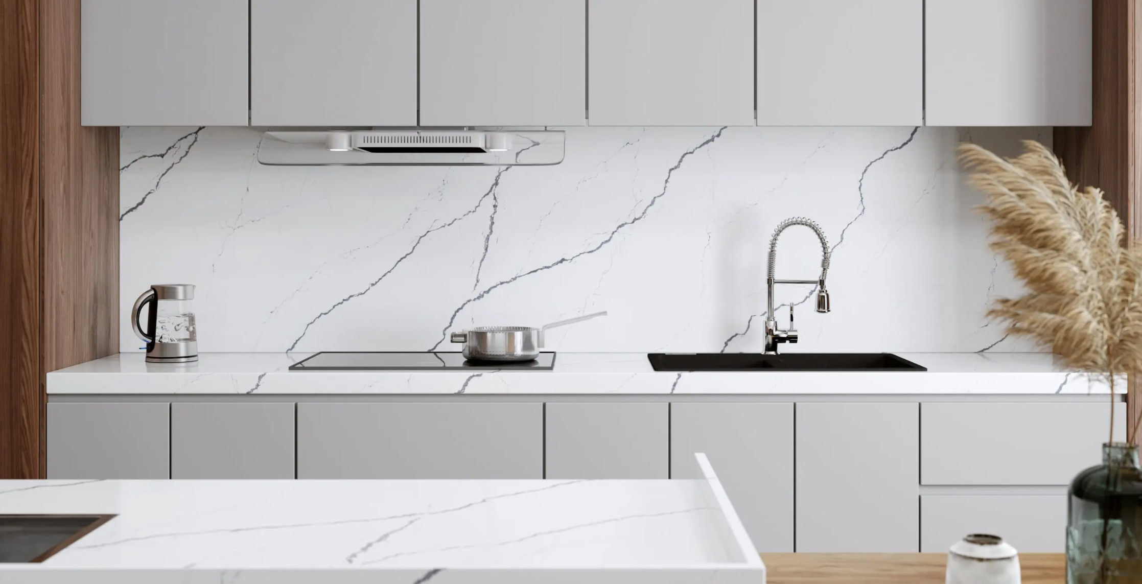 1803 Thorin2 Premium Vicostone Thorin 1803 quartz slab white engineered stone with gray-black veins