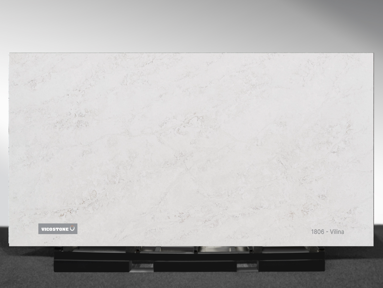 1806 Vilina Vicostone Vilina 1806 quartz slab white-gray surface with soft cloud-like patterns close-up