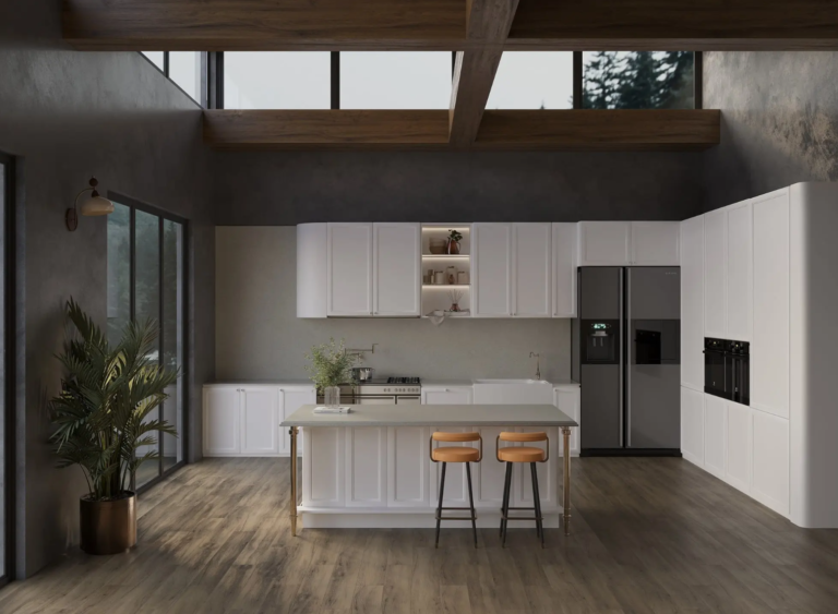 Sandy beige engineered stone benchtop Vicostone Abalos 1708 soft transitions