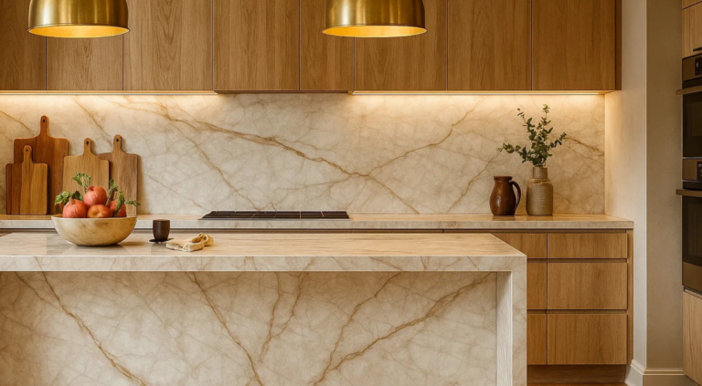 AC602 Matt Aurora Luna AC Stone slab with subtle grey and beige tones, matt finish and book match design | AUSKstone