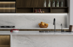 Premium Vicostone Avani 1905 quartz slab dark engineered stone with flowing natural pattern