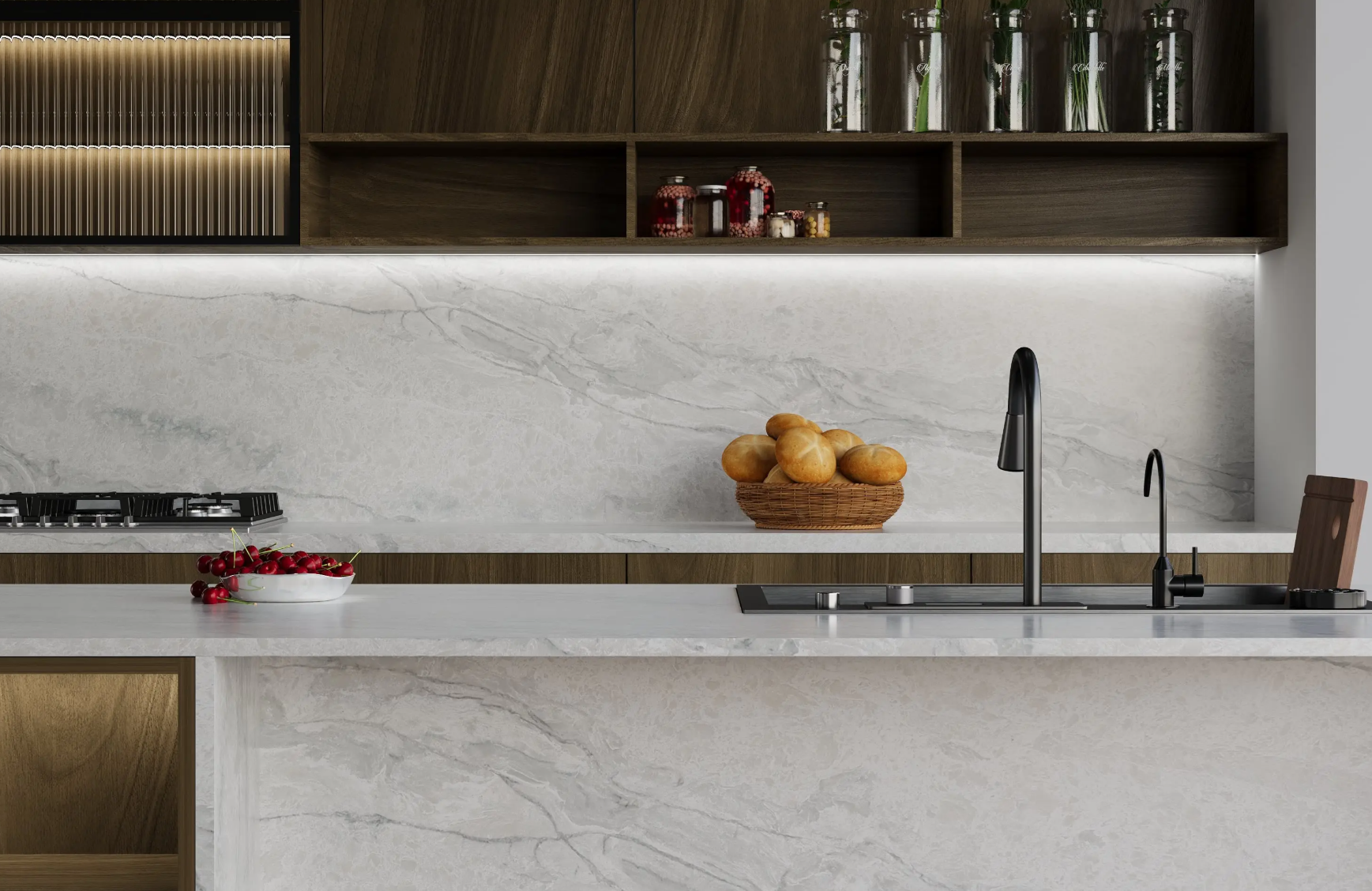 Avani2 Premium Vicostone Avani 1905 quartz slab dark engineered stone with flowing natural pattern