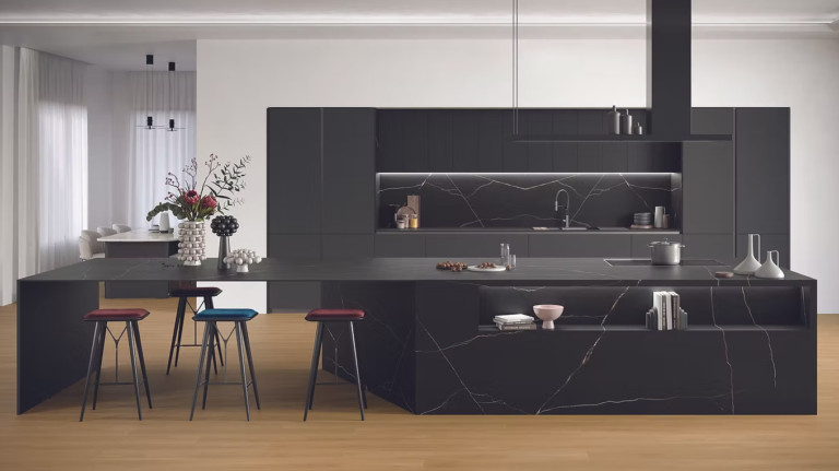 Black Atlantis porcelain slab 1600x3200 black marble design