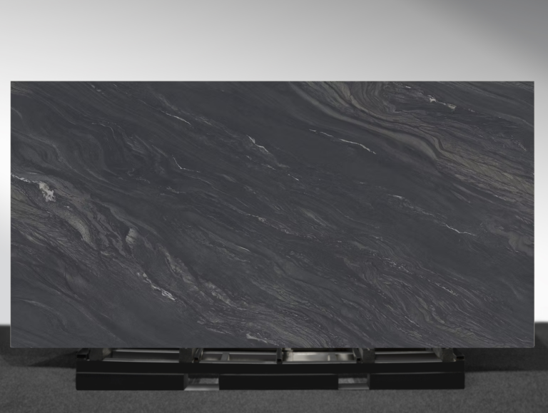 Black Tempest porcelain slab dramatic black stone look surface