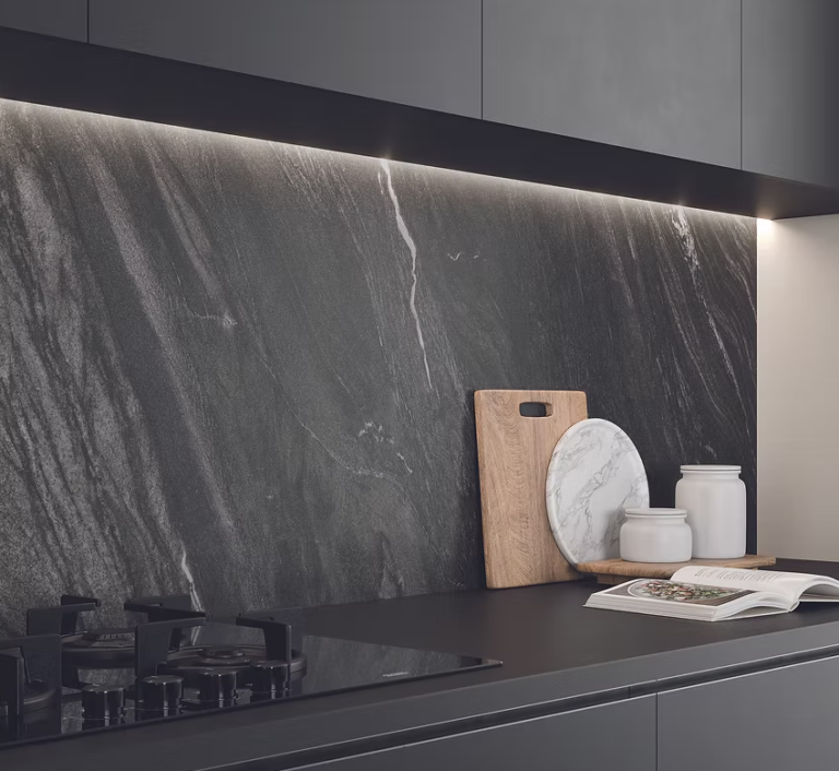 Black Tempest slab 1600x3200 silk finish flowing dark veining