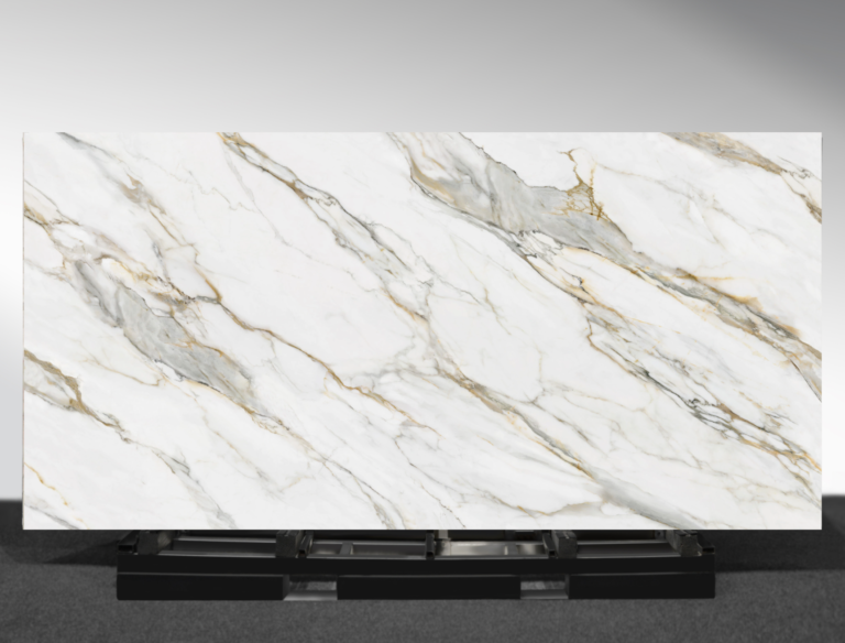 AC6009 Matt Borghini Gold AC Stone slab with warm golden and beige tones, matt finish and book match design | AUSKstone