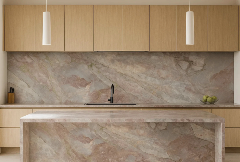 AC2077 3D Matt Breccia Rosa AC Stone slab with pink breccia-style pattern and textured matt finish | AUSKstone