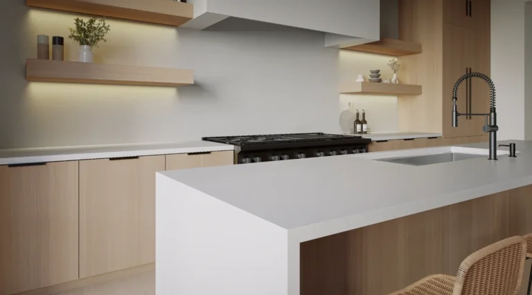 Bruma Grey Vadara® Quartz engineered stone slab with cool grey and white veining