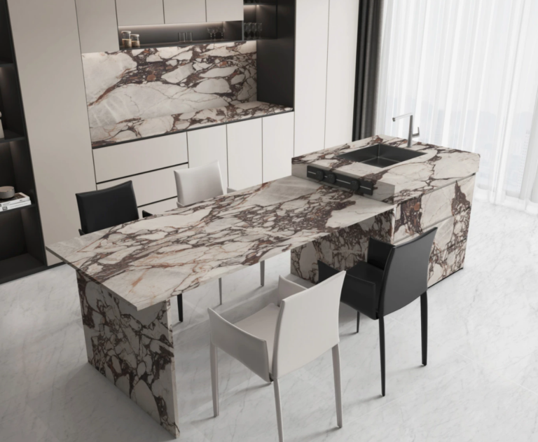 AC2079 3D Matt Calacatta Viola AC Stone slab with white base and bold purple veining | AUSKstone