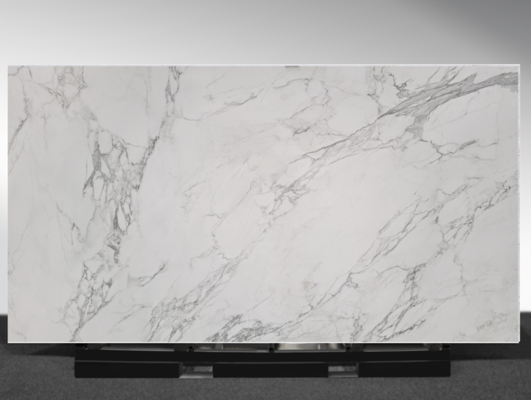 Calacatta White sintered stone slab with bright white base and bold grey marble veining AUSKstone Australia