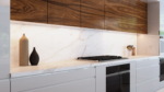 Kitchen countertop featuring Cotton Clouds quartz surface by AUSKstone