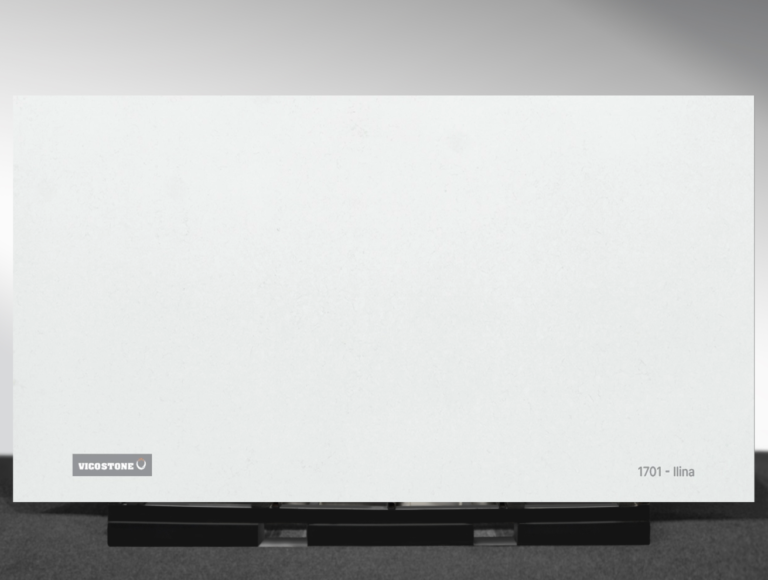 Vicostone Ilina 1701 quartz slab white surface with subtle shimmering veins