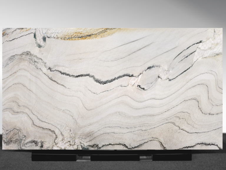 Macaubus sintered stone slab with soft white and beige tones and flowing natural veining AUSKstone Australia