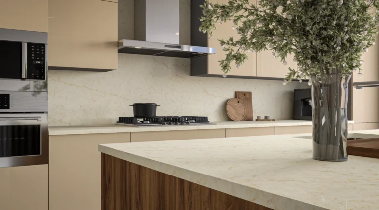 Kitchen benchtop featuring Medina Vadara® Quartz by AUSKstone
