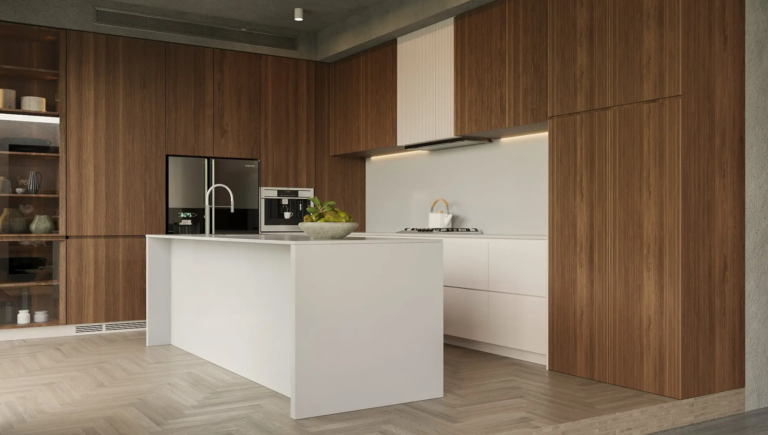 Beige engineered stone benchtop Vicostone Nazifa 1104 subtle organic pattern