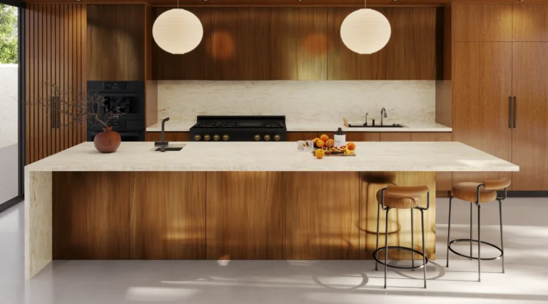 Kitchen benchtop featuring Nomad Valley quartz surface by AUSKstone