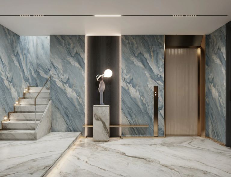 AC2078 Gloss Palissandro Blue AC Stone slab with blue tones and natural-style veining | AUSKstone
