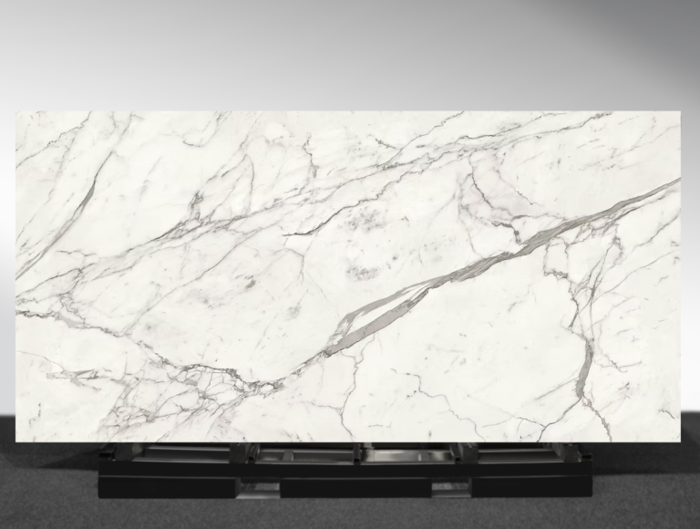 Statuario Supremo marble look porcelain slab white grey veining