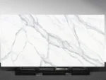Scandi Blue Vadara® Quartz engineered stone slab with white background and bold blue, bronze, rust veining