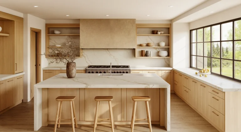 Kitchen countertop featuring Sinterra Vadara® Quartz surface by AUSKstone