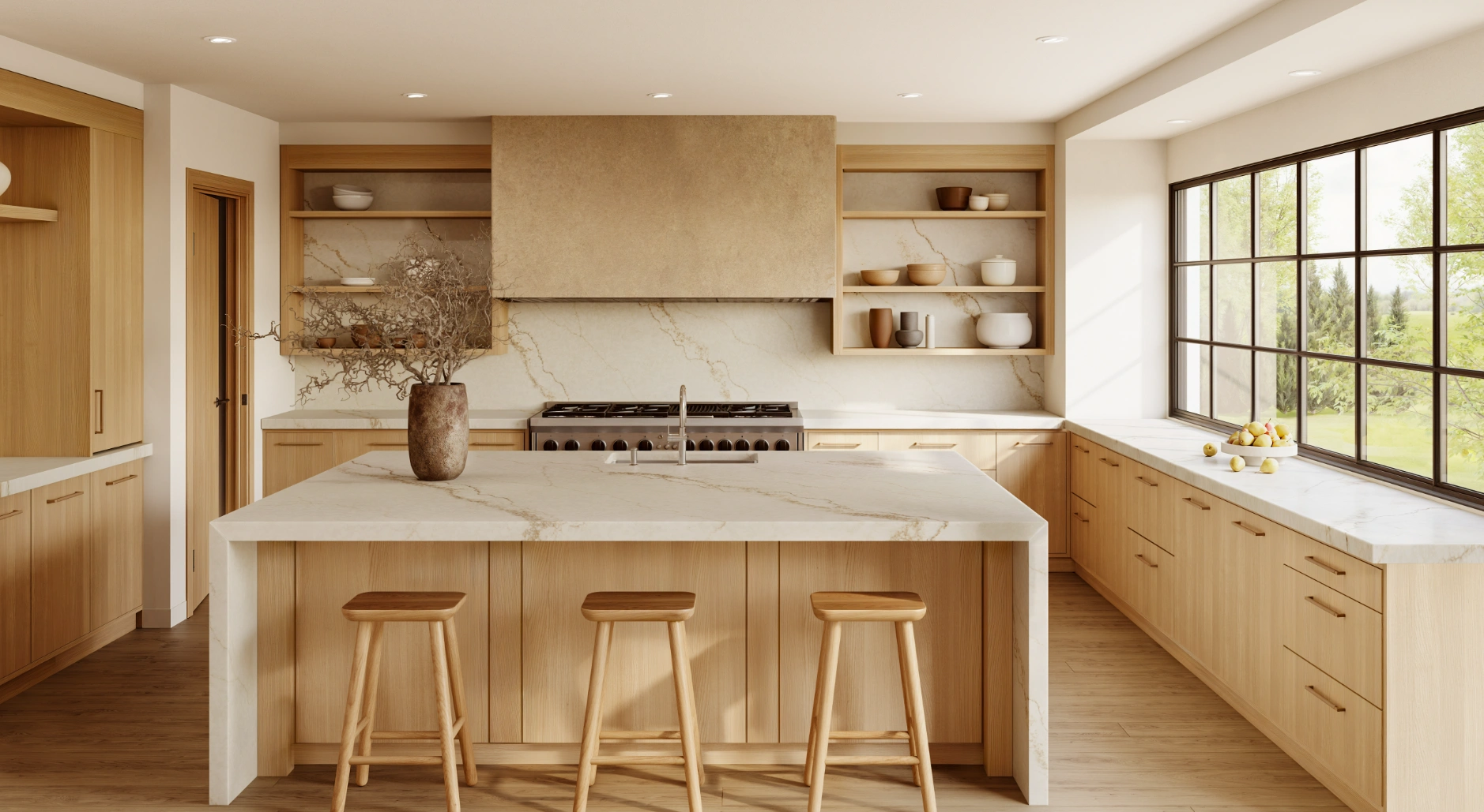 Sinterra1 Kitchen countertop featuring Sinterra Vadara® Quartz surface by AUSKstone