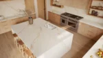 Close‑up detail of Sinterra Vadara® Quartz highlighting delicate muted gold veining pattern