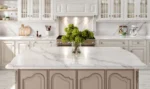 Kitchen benchtop featuring Sunrise Vista quartz surface by AUSKstone