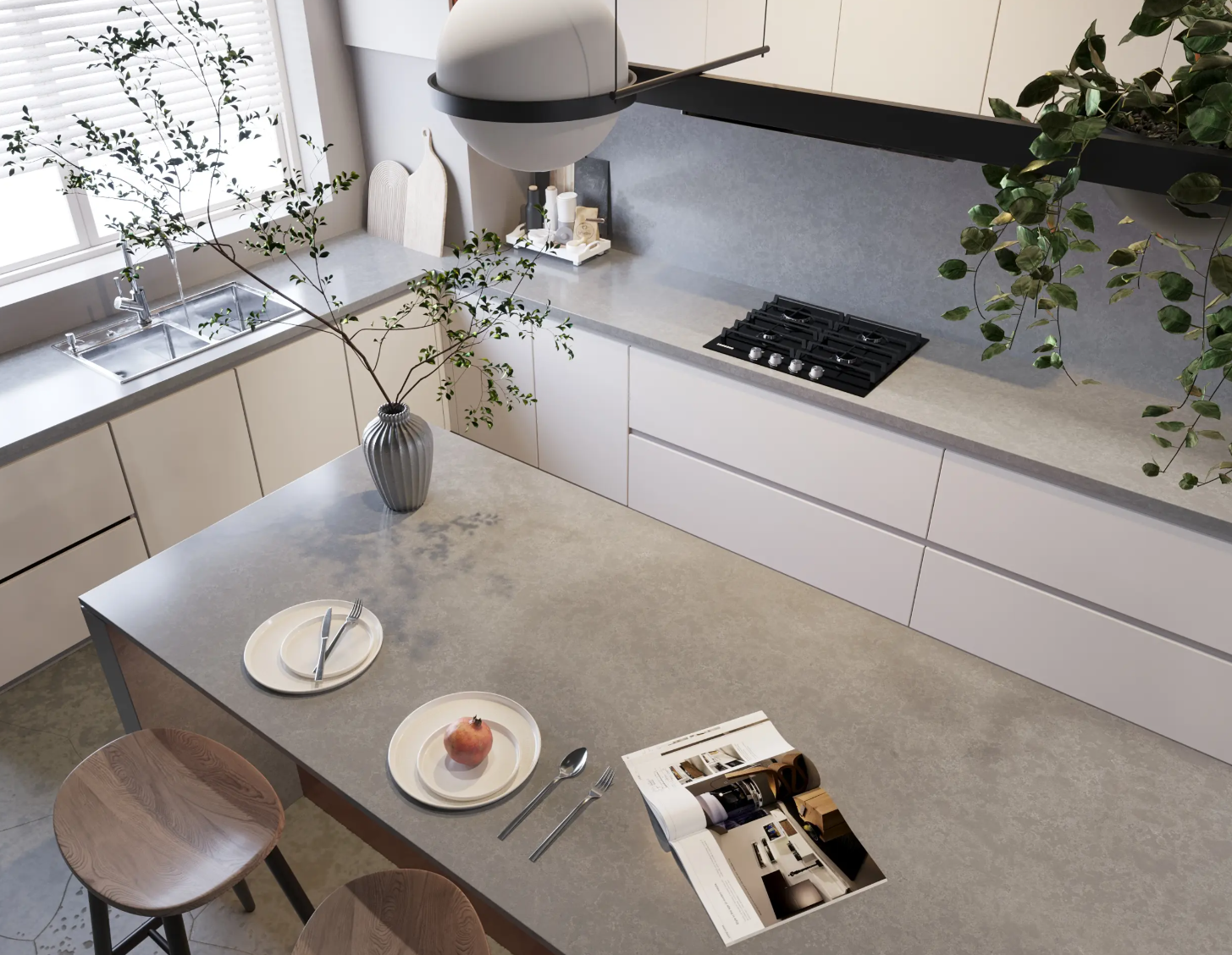 Tenebris2 Vicostone Tenebris 1300 quartz kitchen benchtop modern industrial gray design