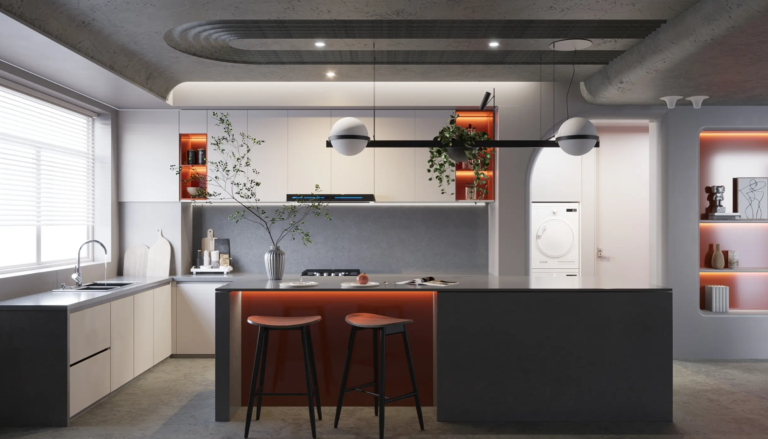 Deep gray engineered stone benchtop Vicostone Tenebris 1300 concrete-effect surface