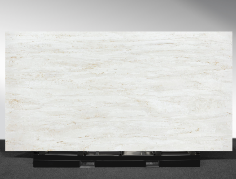 Urban Mist 6070 Matt Unistone white quartz slab with soft grey veining
