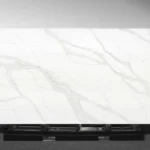 Verdant Rise Vadara® Quartz engineered stone slab with white background and light grey, gold, green veining