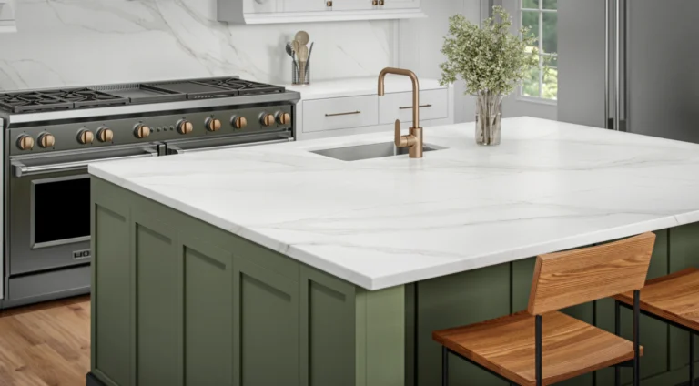 Kitchen benchtop featuring Verdant Rise Vadara® Quartz surface by AUSKstone