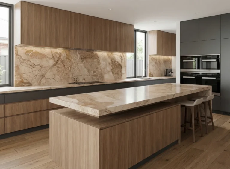 Breccia Aurora Marble honed slab, 3.20 x 1.86m, 20mm thickness, available at AUSKstone Sydney.