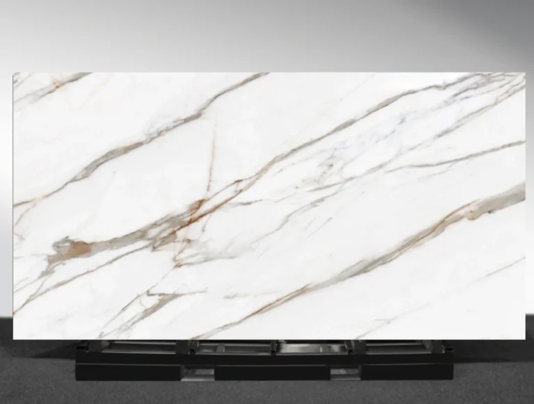 Calacatta Puro sintered stone white marble bold veining surface