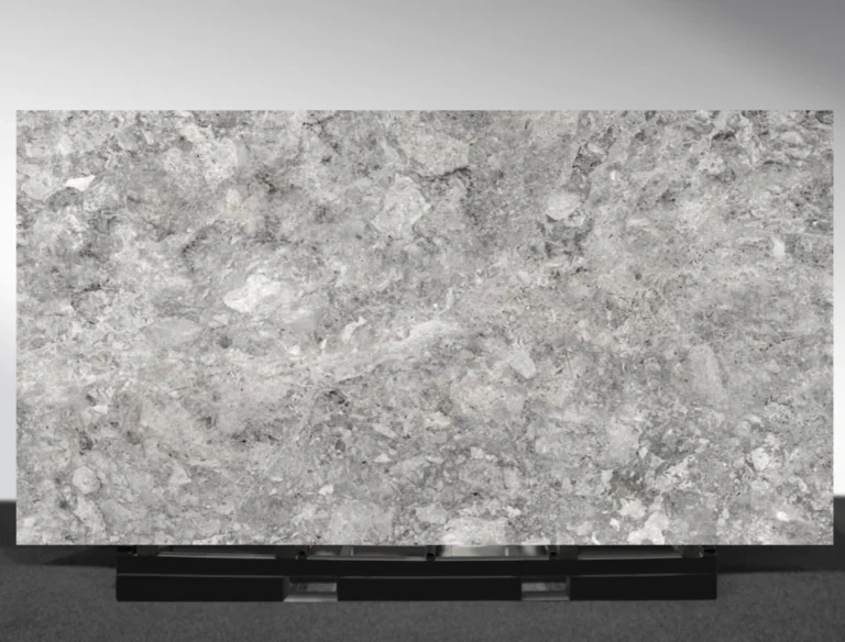 Supreme Silver sintered stone grey marble texture surface close up